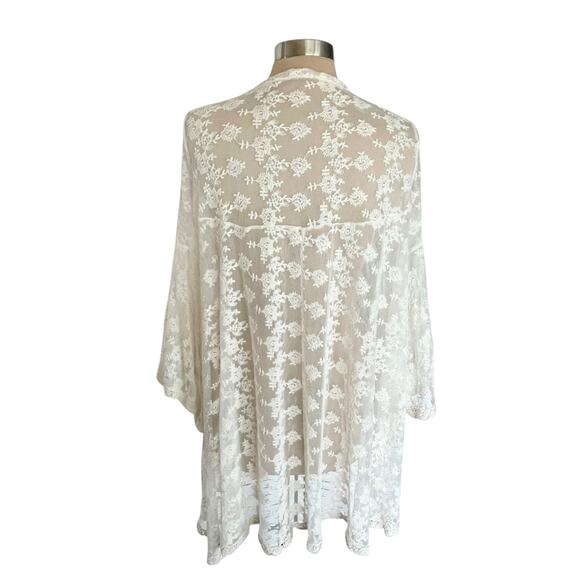 Magnolia Lane Cream Sheer Lace Kimono Size M Fairy Boho Romantic Cottage Angel - Picture 2 of 10